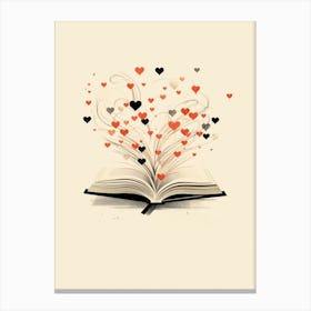 Black & Coral Open Book Heart 3 Canvas Print