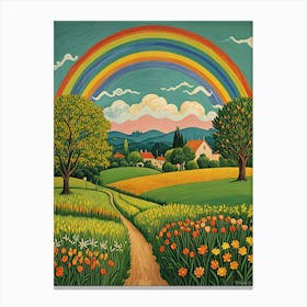 Rainbow Over A Field Canvas Print