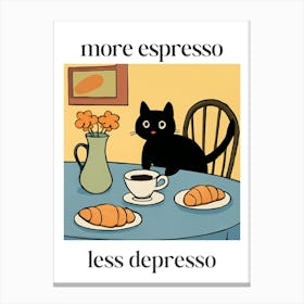 More Espresso Less Depresso, Black Cat Print Retro Diner Poster Cartoon Dining Pasta Posters Italian Kitchen Canvas Print