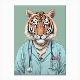 Tiger Illustrations Wearing Scrubs 1 Canvas Print