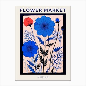 Blue Flower Market Poster Love In A Mist Nigella 6 Canvas Print
