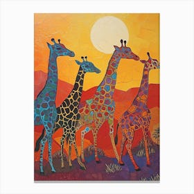 Warm Colourful Giraffes In The Sunny Landscape 2 Canvas Print