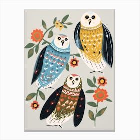 Folk Style Bird Painting Snowy Owl 1 Canvas Print