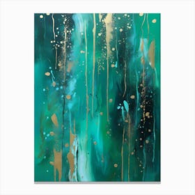 Raining Green Gold Abstract Psychedelic Fluid Canvas Print