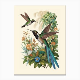 Hummingbirds botanical flower beauty Canvas Print