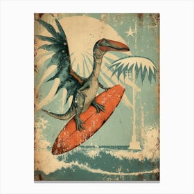 Vintage Pteranodon Dinosaur On A Surf Board Canvas Print