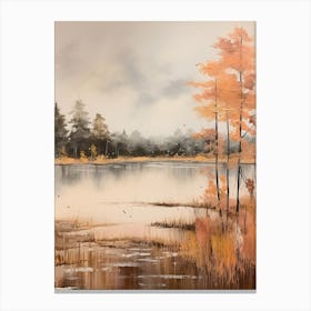 Lake In The Woods In Autumn, Painting 21 Canvas Print