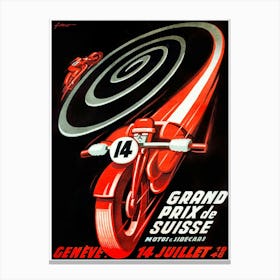 1946 Swiss Grand Prix Motorcycle Racing Poster Canvas Print