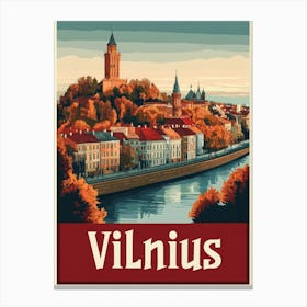 Aihrgdesign A Vintage Travel Poster Of Vilnius 3 Canvas Print