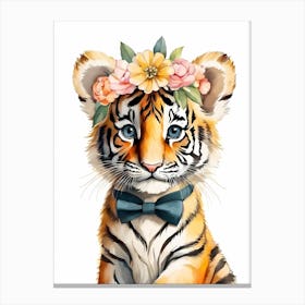Baby Tiger Flower Crown Bowties Woodland Animal Nursery Decor (47) Canvas Print