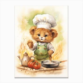 Cooking Watercolour Lion Art Painting 6 Canvas Print