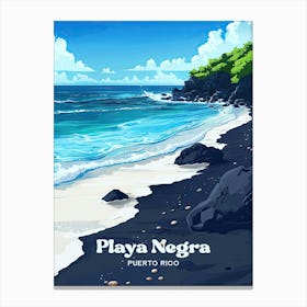 Playa Negra Puerto Rico Black Sand Beach Digital Travel Art Canvas Print