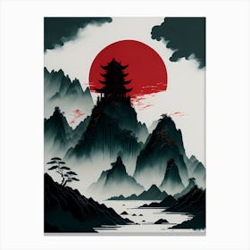 Chinese Landscape Mountains Ink Painting (26) Canvas Print