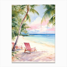 Watercolor Painting Of Grace Bay Beach, Turks And Caicos 1 Canvas Print