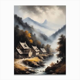 In The Wake Of The Mountain A Classic Painting Of A Village Scene (16) Canvas Print