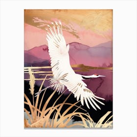 Cranes Painting Gold Red Effect Collage 2 Canvas Print