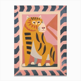 Pink Folk Tiger 4 Canvas Print