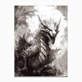 Dragon Inked Black And White 2 Canvas Print