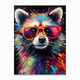 A Raccoon Wearing Glasses Vibrant Paint Splash 2 Canvas Print