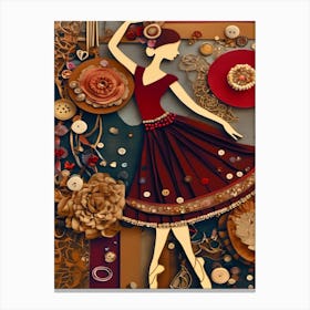 Ballerina In Red Collage Canvas Print