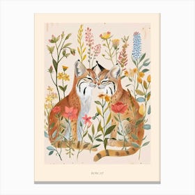 Folksy Floral Animal Drawing Bobcat 2 Poster Canvas Print