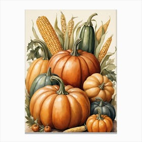 Holiday Illustration With Pumpkins, Corn, And Vegetables (14) Canvas Print