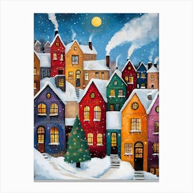 Christmas Village Winter Scene Festive Holiday Wall Art Canvas Print