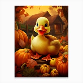 Pumpkin Cartoon Duckling 3 Canvas Print