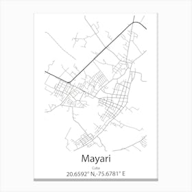 Mayari,Cuba Minimalist Map Canvas Print