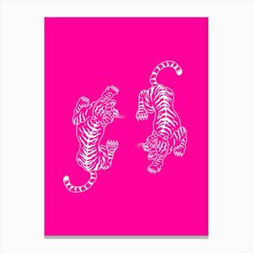 Tiger On Pink Background Canvas Print