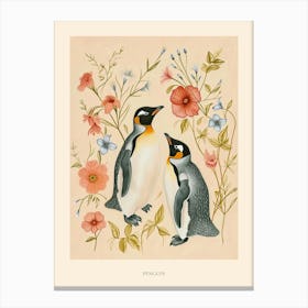 Folksy Floral Animal Drawing Penguin 3 Poster Canvas Print