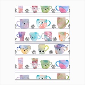 Coffee Cups Cats Canvas Print