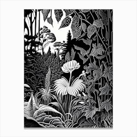 Botanischer Garten München Nymphenburg, Germany Linocut Black And White Vintage Canvas Print