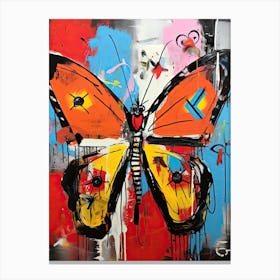Butterfly orange, yellow in Basquiat's Style Canvas Print