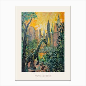 Dinosaur Sunrise Cityscape Tropical Painting Poster Canvas Print