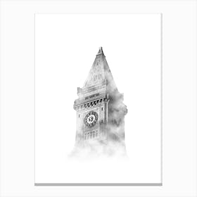 Clock Tower In The Fog Canvas Print