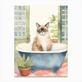 Siamese Cat In Bathtub Botanical Bathroom 4 Canvas Print