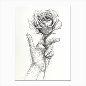 English Rose In Hand Line Drawing 1 Canvas Print
