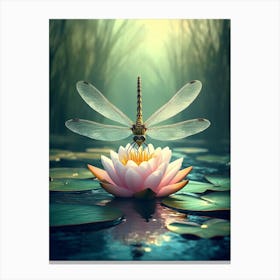 Dragonfly On Lotus Flower Stampe su tela