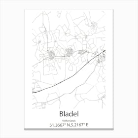 Bladel,Netherlands Minimalist Map Canvas Print