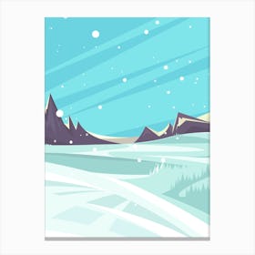 Blue Green Illustrated Snow Scenery Canvas Print