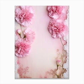 Pink Carnations On Lace 1 Canvas Print