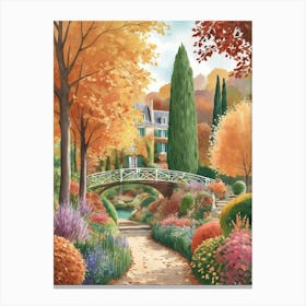 Giverny Gardens France In Autumn Fall Illustration Art print 3 Canvas Print