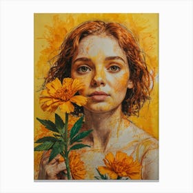 Girl With Flowers 5 Canvas Print