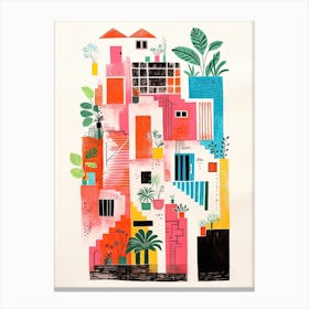 A House In Lisbon, Abstract Risograph Style 3 Canvas Print