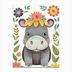Floral Baby Hippo Nursery Illustration (5) 1 Canvas Print