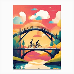 Two Cyclists On A Bridge 2 Canvas Print