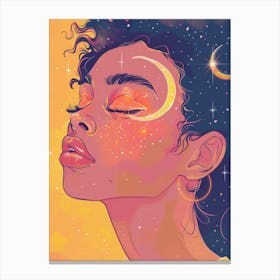 Girl With The Moon And Stars Canvas Print