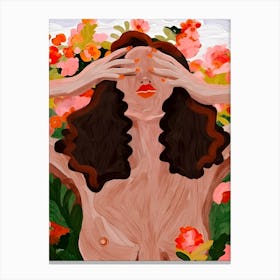 Nude Woman In Flowers Canvas Print