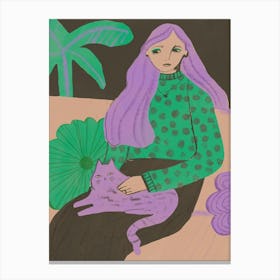 Girl With A Cat Canvas Print